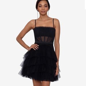 Betsy & Adam Short Corset Mesh Dress
